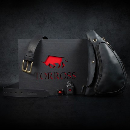 TORROSS™ Чоловіча бананка з натуральної шкіри чорного кольору Fit Bag Black